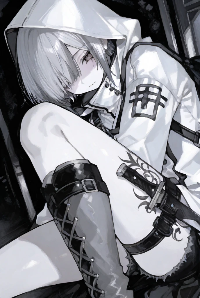 ((highest quality)), ((masterpiece)), (Become familiar with), ((nsfw,))1 girl, alone, Silver Hair,Brown Skin,thin,short hair,Small breasts, Erect nipples, ((Woman with a big penis)),Masturbation,((Futanari)),((ejaculation)),Pussy,Crying face,Drooling,Love juice,Blowjob,