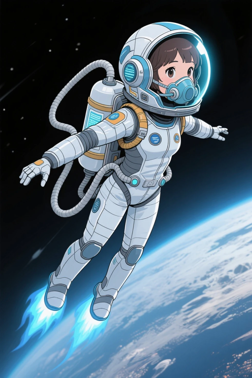 a drawing of an anime girl in a futuristic space suit with labcoat, scientist girl in space suit, holding a jar, traditional anime art, traditional style, epic pencil illustration, hyper detailed manga drawing,