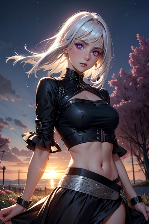 Anime - style image of a woman in a short skirt and a leather jacket, perfect white-haired girl, 2 b, 2b, realistic anime girl rendering, badass anime 8 K, Tifa Lockhart with white hair, 2b nier automata, nier 2 b, Guvez on art station Pixiv, white-haired girl, seductive anime girl with bare and bare legs