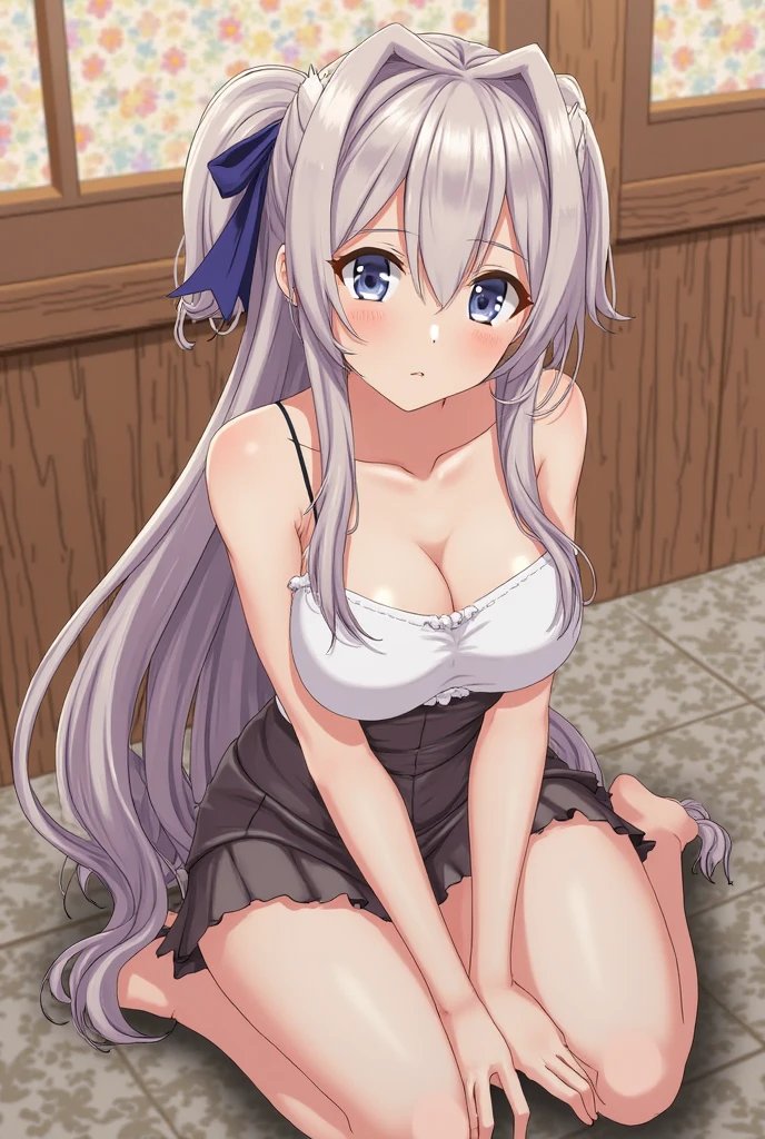 (((masterpiece)))、(((nsfw)))、(((best quality)))、(((high resolution)))、((selfie))、((looking at viewer、room))、((((1girl))))、(big breasts:1.3)、((leaning forward))、((((steelblue lace tops))))、(((daisy duke shorts)))、(((scrawny : 1.0)))、(((((white hair)))))、(((middle hair)))、((happy))、