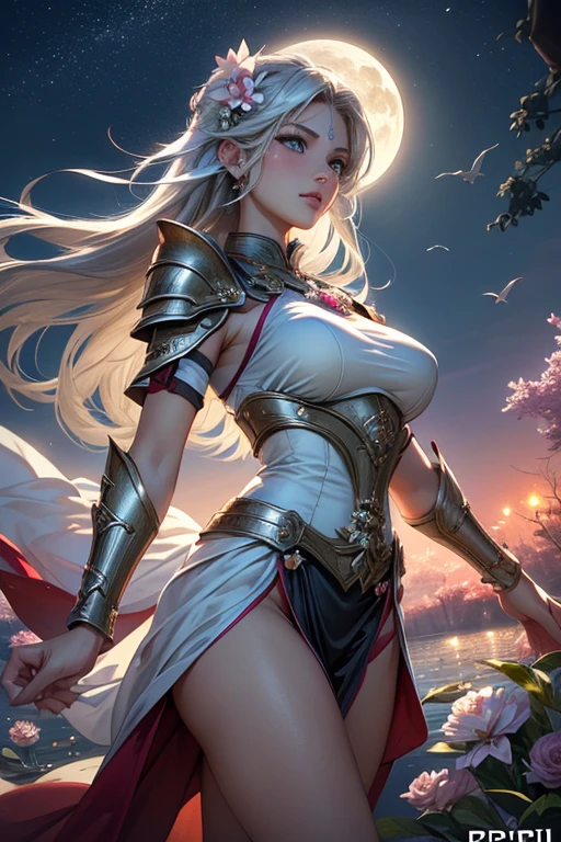 ((highest quality)), ((Masseter muscle part)), (super detailed:1.4),(32,000 images),(ultra high 詳New),best anime,sharpness,The best wallpapers,amazing depiction,golden ratio, control the wind:1.5,Manipulation of light,(Perfect anatomy without destruction),(緻密で詳細な美right瞳,glossy eyes),(shiny hair:1.1,),(緻密で緻密な美right顔緻密で緻密な美right肌),(Expressionless:1.2),Because I'm slender,slim belly, pink haired, Pigtails、thin waist,belly button,The 詳New, 詳New, The shining white costume is divine々New々right々right.々right,緻密で詳細な美right装飾,gem),full moon:1.1, Backgrounds with depth:1.3,hair ornaments,starry sky, ((Shoot from the front))