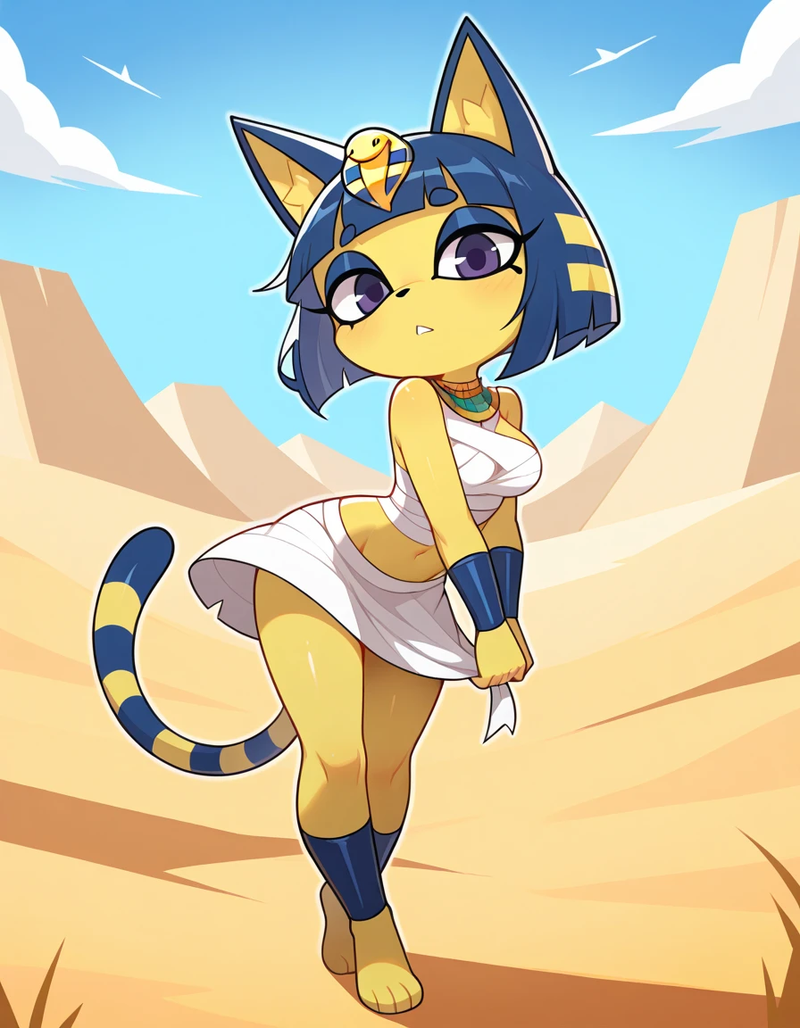 <lora:Zankuro_Style_v5:0.6>,
<lora:Ankha_v2_RT_e6_R-128:0.8>, ankha, white dress, tail, jewelry, gold, smug, smile, hand on hip, desert, cowboy shot,