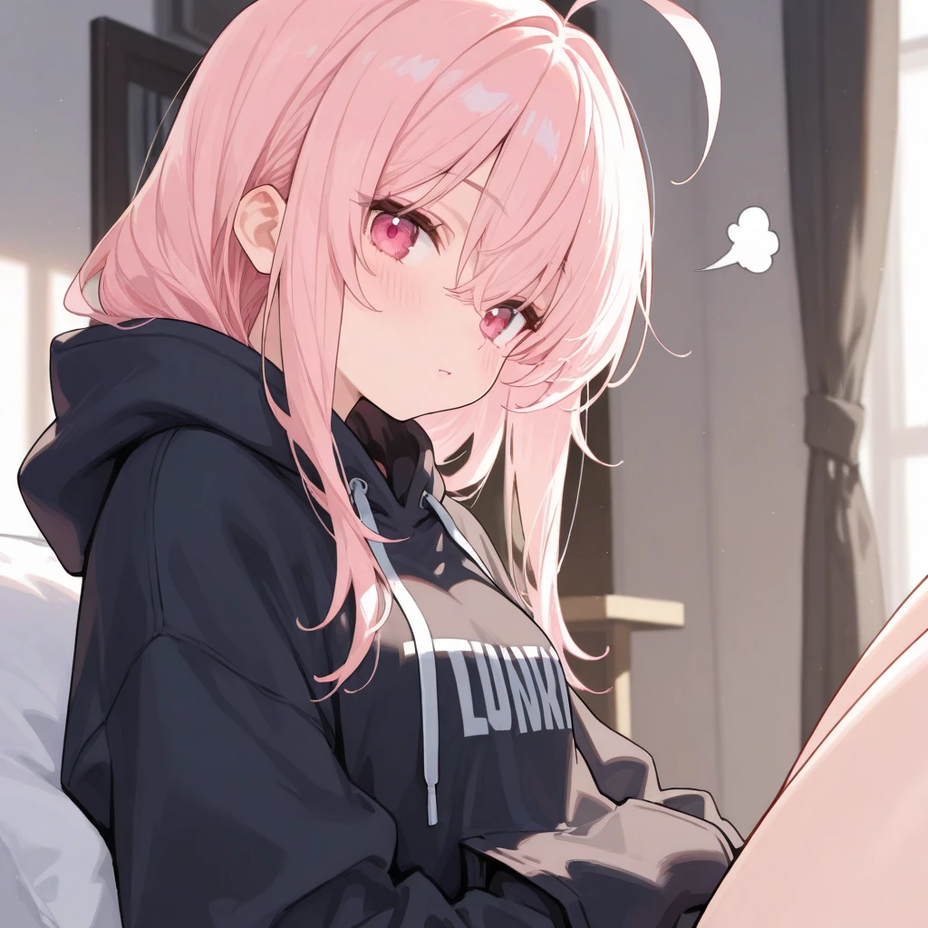 8k,Super Detailed Game CG, (High resolution:1.1),(Absurd:1.1), highest quality, 超High resolution, Highest resolution, Very detailed, One girl,cute、contemptuous 、disdain、Hotel、Sitting、
black and White hoodie、Red and black hoodie、White hoodie、Crossing your legs、Black platform boots、Black platform boots、Perfect Fingers、foot focus、
Black Hair、Black Hairロング、Pink Hair、black eye、