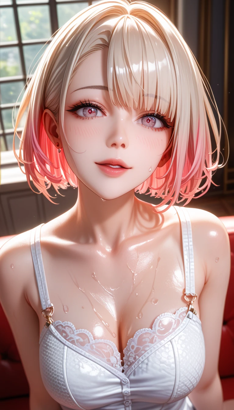 (From the side), Ample breasts, Side bust, (chest), (upward adjustment: 1.2), (Open your mouth: 1.2), (Drooling: 1.1), (Wet), (pleasure: 1.37,Pleasure: 1.37), (Panting face: 1.2), (Flushed Cheeks: 1.2), (tears), Watching the audience,  fashion trendy beautiful beautiful beautiful girl, gentle and atractive Japanese beautiful girl, , delicate and sexy collarbone, Attractive oval face, double eyelid, Clever pink eyes, Pink Lips, Small Nose, Exposing shoulders, Focus on the face, Chest close-up, Ultra-high resolution, Super Detail, Fresh and impressive