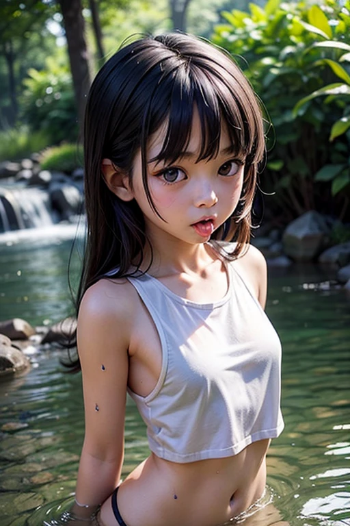 (8K、Raw photography、top-quality、masterpiece:1.2)、(realisitic、Photorealsitic:1.2)、(超A high resolution)、(ultra-detailliert)、absurderes、masuter piece、(Portrait of a petite girl)、(fullnude:1.5)、(detailed facial features)、(detailed shiny eyes)、Beautiful 18 year old woman:1.4、(fullnude、I'm not wearing anything、Nothing attached)、(camel's toe、cammel toe、vulvashaped:1.4)、(fullnude:1.5)、Face with the perfect golden ratio、Perfect litthing、perfect-composition、Perfect big eyes、flawless skin、Perfect skeleton based on anatomy、Perfect fingers、small but perfectly shaped breasts,,、small tits、Silky shiny platinum blonde hair、Wet and see-through(camel's toe、Pink nipples)、Small, taut breasts、Non-saggy breasts、Lack of cleavage、My body is soaked、Medium straight hair、A smile、thin pelvis、Thin leg、Background visible from between the legs、Open legs、photon maping、profetional lighting、stroboscope、Shooting with a reflector board、shining white skin、Hands are on the side or back of the body、Background with:Rapids deep in the mountains、Very transparent river water、There are huge rocks、