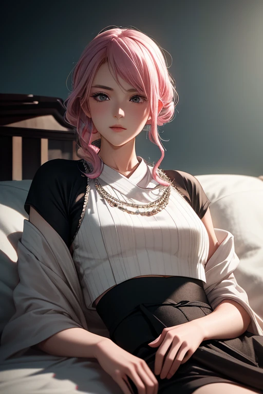 White young thin girl, Beth, long leges, pink hair, ahoge, braid, mole under eye, Big eyes, light make-up --auto