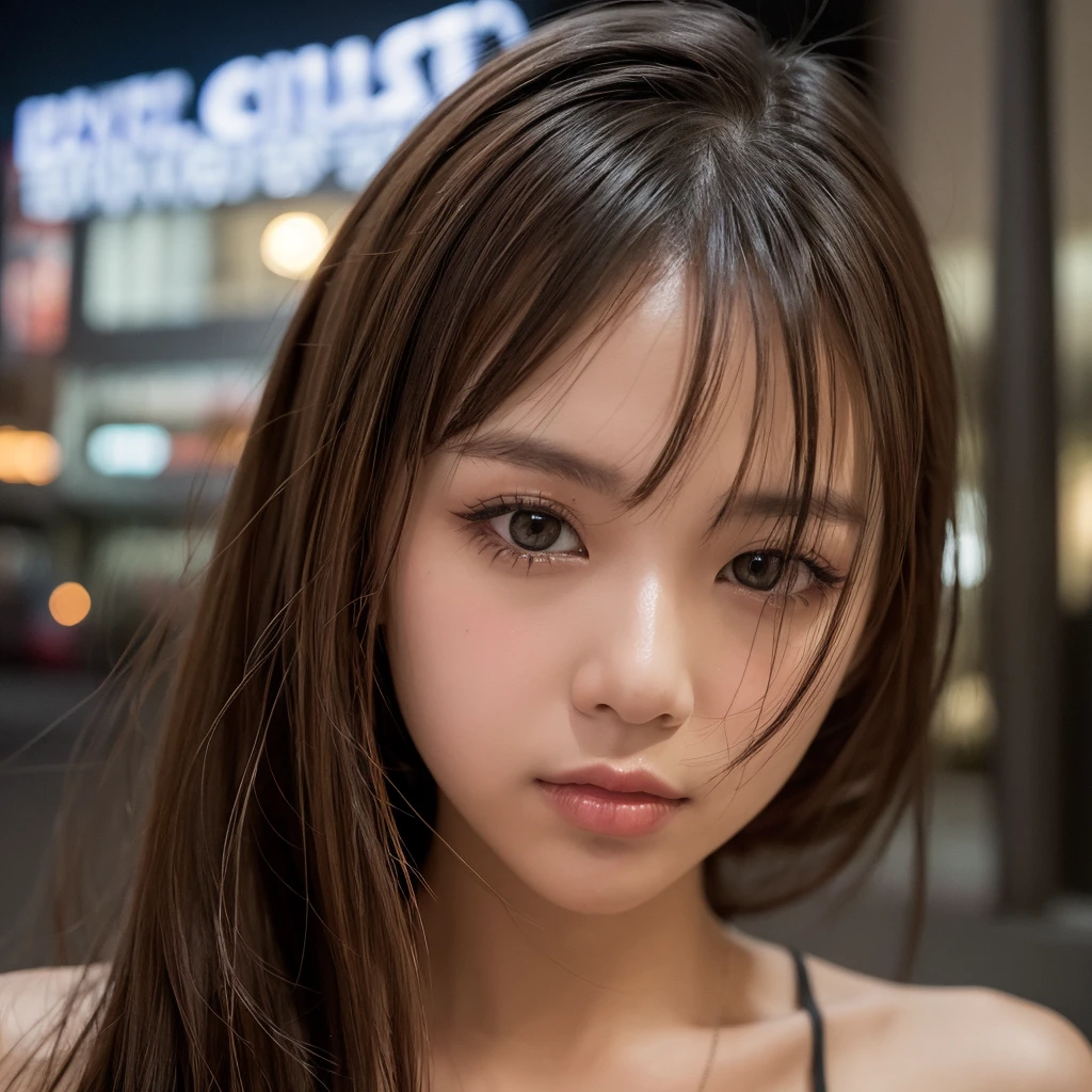 ((Highest quality、The pieces fly、High resolution))、(Zoomed photo from the front:1.95、Downtown at night:1.5、Medium Hair、Shorn bangs、wear black tights、high school girl、Cleavage)、cute、(((high school girl、High School Uniform、Wet body、cute顔、Idol Type、Beautiful Skin、Blonde:1.5、cute笑顔:1.5、Pose to invite men))