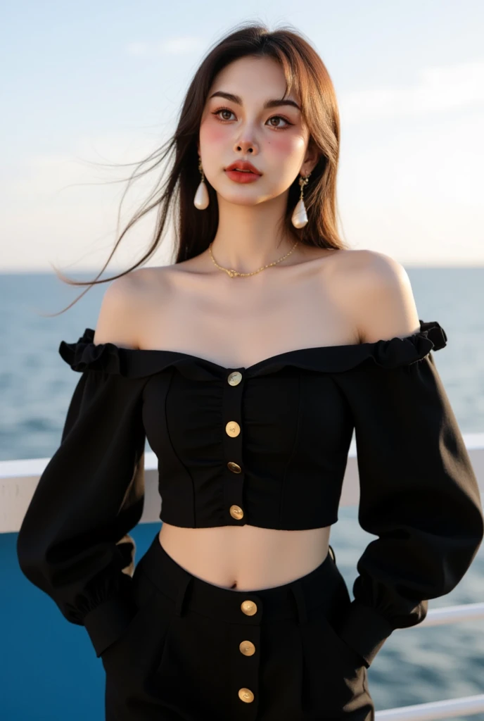 ((best quality, 8K, masterpiece: 1.3)), (Flower Hat: 1.3), focus: 1.2, Perfect body beauty: 1.4, Hips: 1.2, (Layered Hairstyle: 1.2)), (Dark Street: 1.3), Highly detailed face and skin textures, whole body, Delicateeyes, Double eyelids, Skin Whitening, long hair, (Round Face: 1.5), (Loose cropped top, shorts: 1.6)