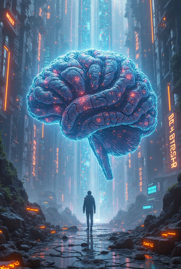 An 8-bit world where they distribute information to a giant brain and people are below it sending information 