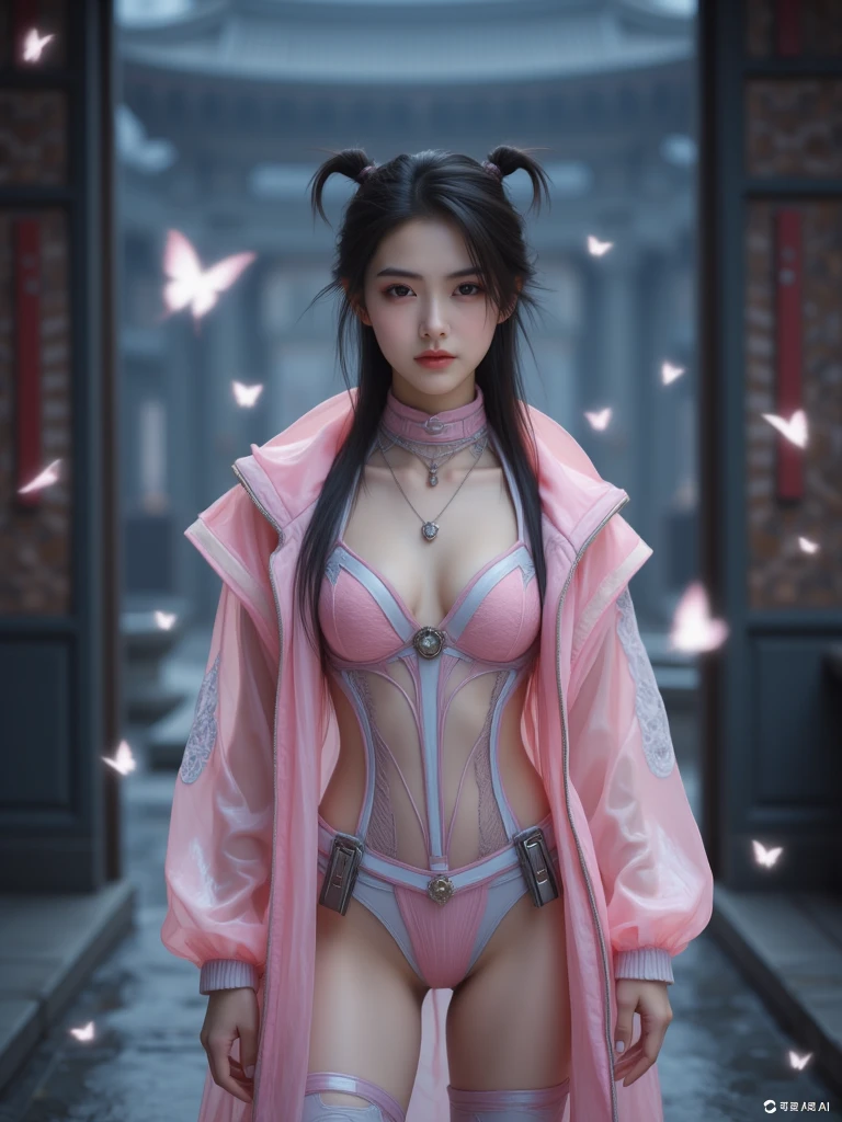 （Abstractionism：1.3），Sharp Images，8k，rim-light，poster for，hdr，The woman wears a bandeau on the upper body。female high-school student，The lower body is dressed in pink。Bunny cute panties。 --auto