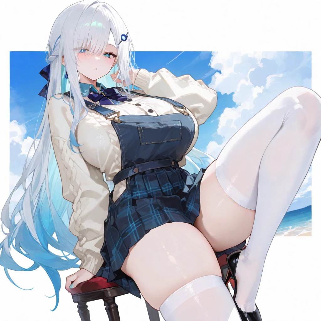Beautiful cat wolf girl, Silver Hair, Wolf Ears, and tail, Bright blue eyes, Icy, (Unusual students), (Glowing Eyes), (Magic Eye), Zero Gravity Boots, Super detailed,Natural light,Vibrant colors, whole body, Wide-angle lens,masterpiece,The strong wind is revealing her white cotton panties.,Hold down your skirt that is being blown up by the strong wind