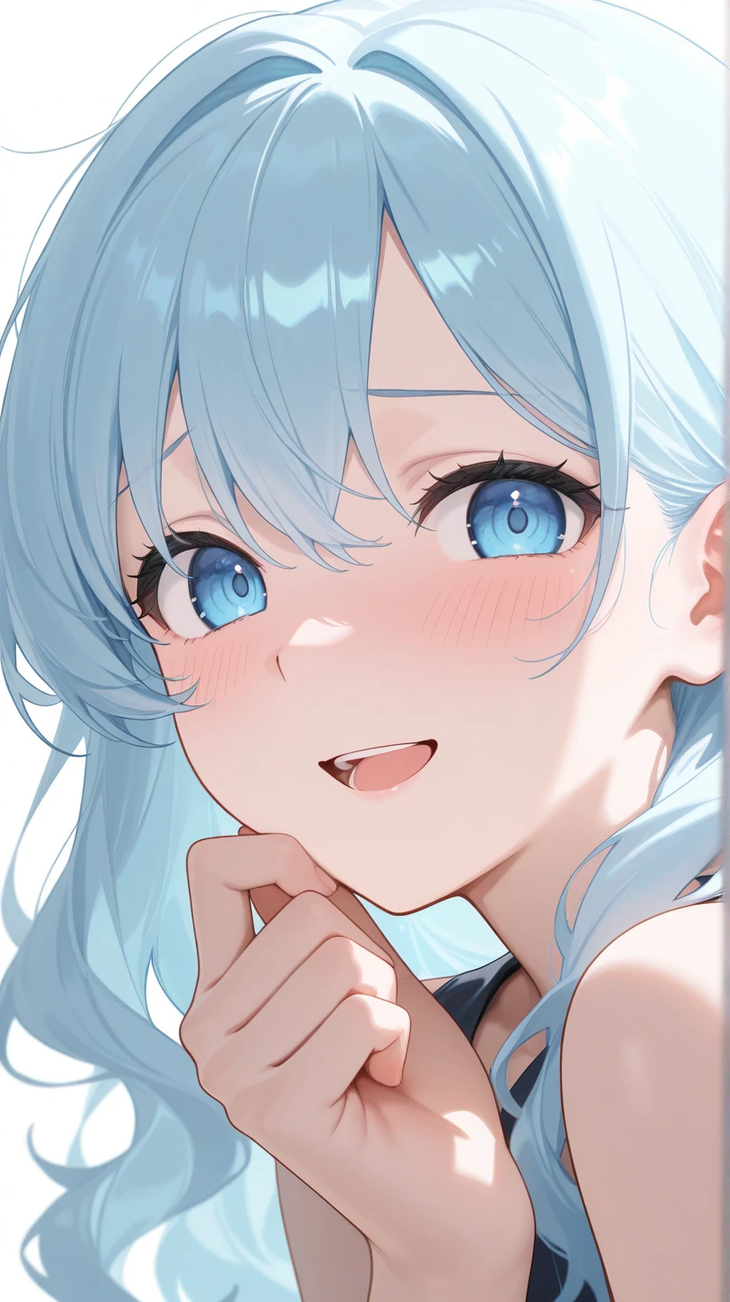 masterpiece, best quality, extremely detailed, (illustration, official art:1.1),adorable face、 1 girl ,(((( light blue long hair)))),pale blue hair,, long hair ((blush)) , cute face, big eyes, masterpiece, best quality,(((((a very delicate and beautiful girl))))),Amazing,beautiful detailed eyes,blunt bangs((((little delicate girl)))),tareme(true beautiful:1.2), sense of depth,dynamic angle,,,, affectionate smile, (true beautiful:1.2),,(tiny 1girl model:1.2),)(flat chest)、(masterpiece, best quality), (from below:1.1), ceiling, (close-up face:1.2), face focus, 1girl, (1man, ), , girl on top, straddling, (reaching out:1.4), (leaning forward:1.3), (incoming hug:1.0), looking down, (cover up:1.1), (head tilt:1.2), heart neckless, smile, open mouth, ,(tight-fit very_small boxer-shorts:1.2), in her room,window,(cute girly colorful furniture1.2), BREAK fun feeling,cute feeling, (dynamic pose:1.3),dynamic angle, (talking to viewer:1.3),(standing:1.1),relaxed, charming happy facial expression,(eyes shining:1.1),lively smile, BREAK (absurdres:1.3),,(detailed face and skin:1.3),(ultra high res:1.5),,,best quality,symmetric clear eyes,well-groomed face,(ray tracing:1.3),natural smooth moist facial skin、,(A tight black T-shirt)