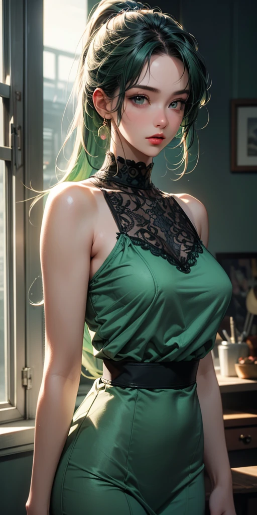 8K, Top Quality, Intricate Details, Ultra Detail, Ultra High Resolution, Masterpiece, close up shot, (full body: 1.1), Slender, Smile, (Makeup: 0.4), (walking), (Fluffy Eyes: 1.21), ((bangs)), 1girl, solo, 1 girl, (((purple eyes, green hair, bangs, long hair, high ponytail , )), (()), close up shot, , ((tall)), (((fit body))), (((slim face))), sharp face, (( any dress)) , (detailed face), sharp face, small lips, ( walking), walk pose, walking pose,
((,, )), , ((,)), detailed face, detailed breast, large breast, huge breast, (( )), detail ass, Narrow Waist, Skinny, tall , 175 cm tall, Muscular, Navel, Exposed Abdomen, Pointed Chest,, Beautiful girl with accentuated slender abs: 1.4, Six Pack Abs: 1.4,, Perfect Body, detail leg, (( dark background)), black background,
