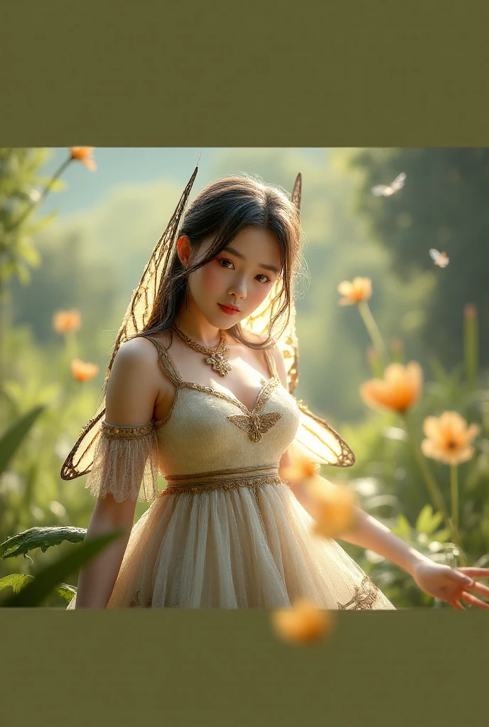 Cute and beautiful Asian adult girl "greenh" Dressed as a fairy in the forest