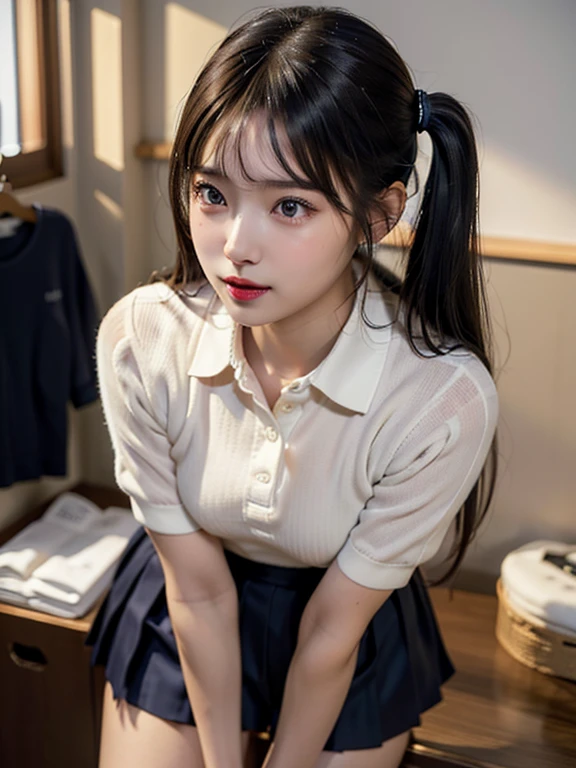 (masterpiece:1.2, Highest quality), (Realistic, photoRealistic:1.4), Beautiful illustrations, 
View your viewers, whole body, Front view:0.6, 
1 girl, Japanese, high School girl, (Long Hair:1.5), Let your hair flutter, (Half Up, Half Updo), bangs, Hair between the eyes, Large Breasts:0.8, 
Beautiful Hair, Beautiful Face, Beautiful attention to detail, Beautiful clavicle, Beautiful body, Beautiful breasts, Beautiful thighs, Beautiful feet, Beautiful fingers, 
(Beautiful views), , School,
((Collared short-sleeved shirt, White shirt, , Grey plaid pleated skirt, Blue checked bow tie)), White panties, 
(Are standing, , Lift up your skirt, Grab the hem of your skirt, Place your hand on your chest, Place your hands between your legs), 
blush, ,