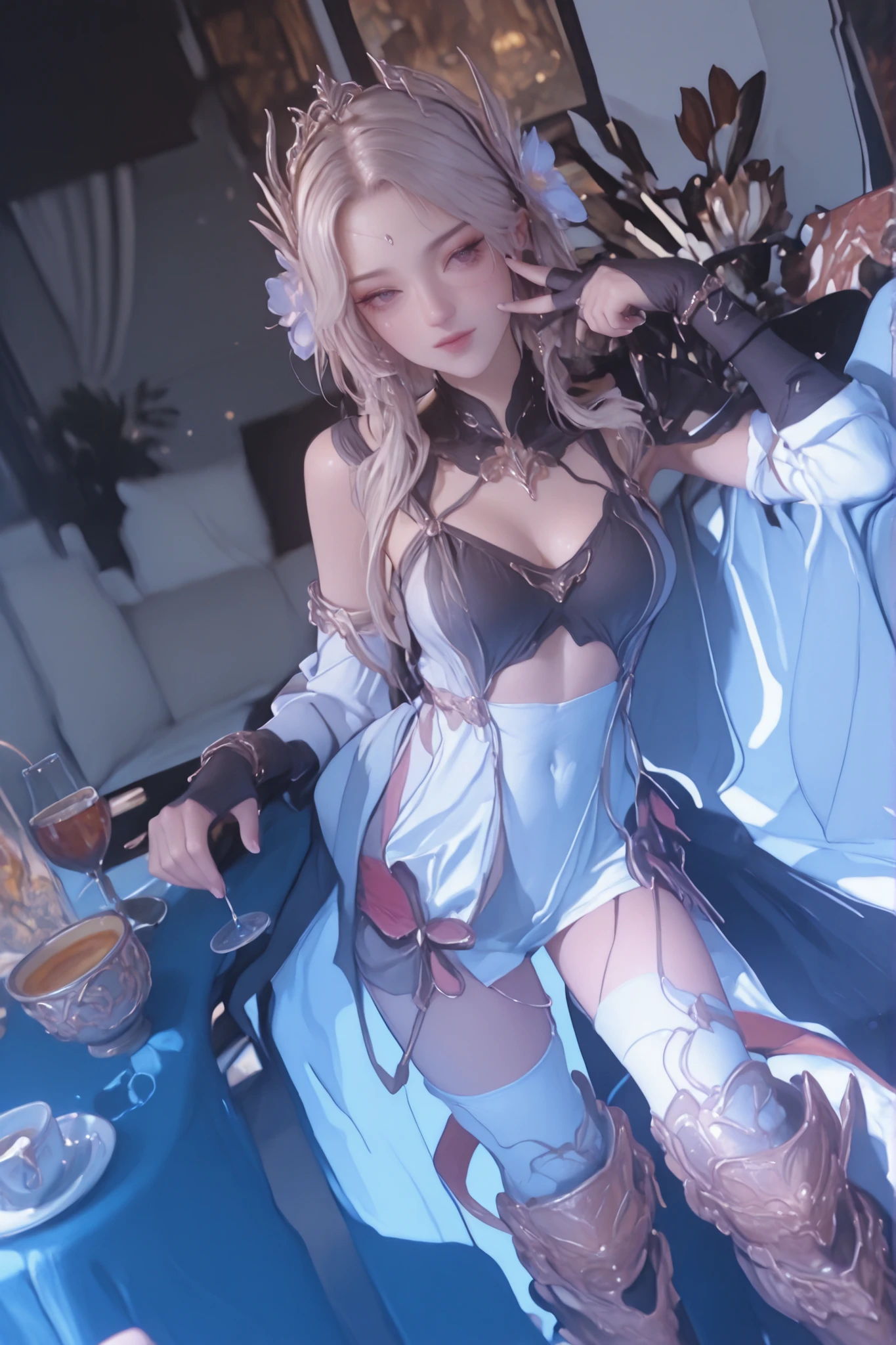Change to a full-body photo of a woman，G cup， are perfectly detailed，has exquisite facial features， Clothes are exquisite ， Game Character Design ，3D Rendering