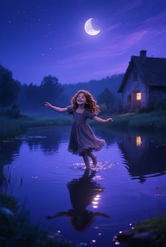 Child Playing With Transparent Spirit, feliz, 8 , en un columpio, Bosque oscuro con estrellas moradas y rosadas, 8k