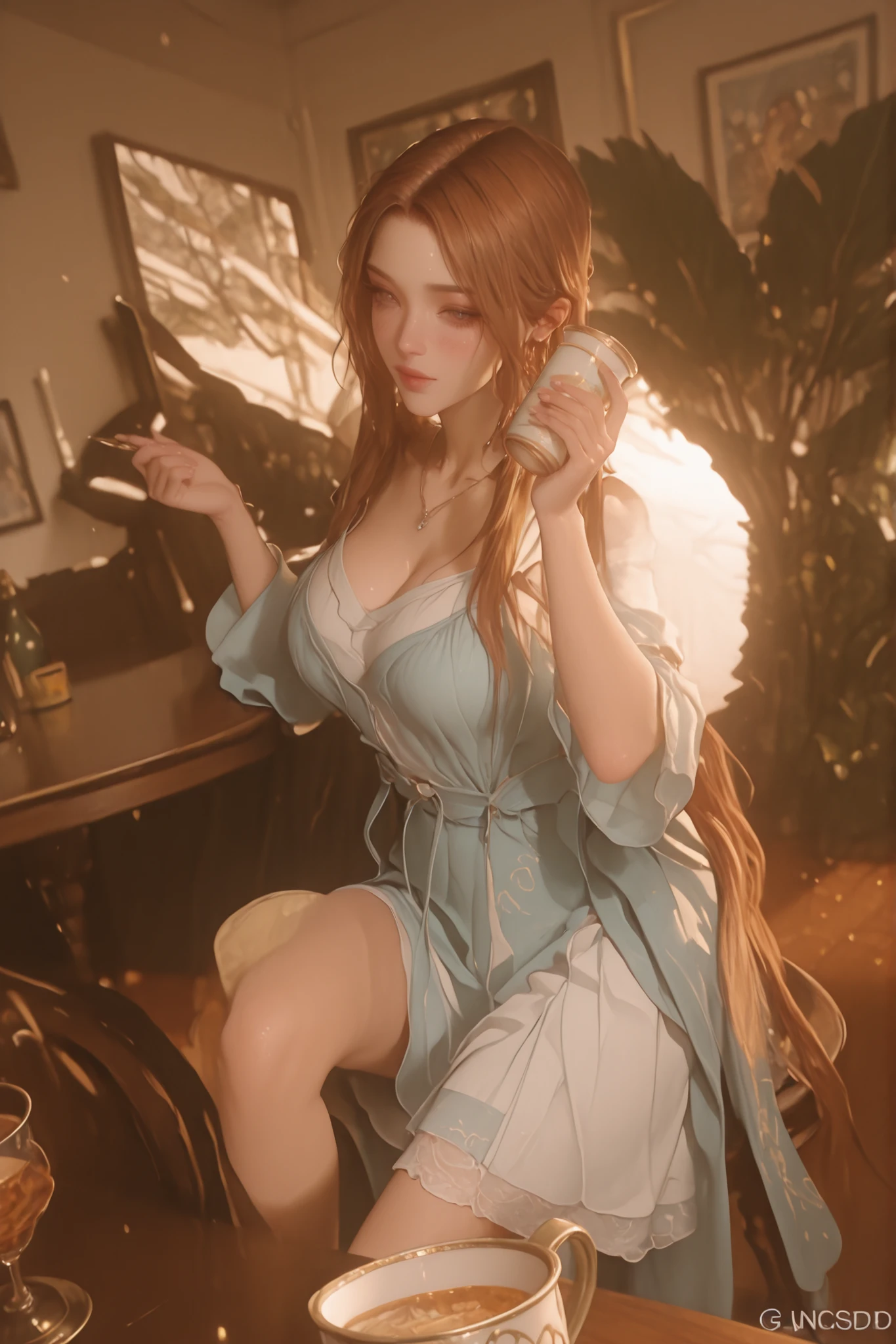 Change to a full-body photo of a woman,G cup, are perfectly detailed,has exquisite facial features, Clothes are exquisite , Game Character Design ,3D Rendering
