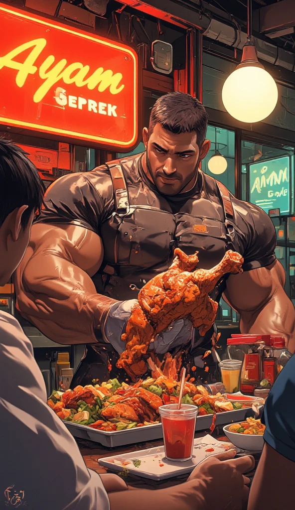 (NSFW: 1.5), Chris Redfield ,(man kneeling: 1.2) , (Seriously injured), (Close your eyes.), Open mouth, show teeth, (Wearing a navy blue round neck T-shirt with a police logo.: 1.3), (Navy blue jeans), Korean guy , korean men, (High gloss details), chest muscles, Big arm muscles, blood vessel, big muscles, Broad shoulders, looking at the audience, Balancing the eyes, (Make eye contact),(Torn shirt: 1.5), (wound: 1.3) , (blood splatters) ,( abrasions on face: 1.8), (Blood stains on the face and body: 1.6) ,(Torn shirt: 1.5) , (Look up: 1.1) , (genital very long big : 1.5), (Big testicles), (Erection of the penis: 1.5), middle of the road,(Fire blazes behind:1.3) ,(several worms pupate:1.8) ,middle of the road,(Fire blazes behind:1.3) ,(CUM:2.0) (big explosion:1.5)