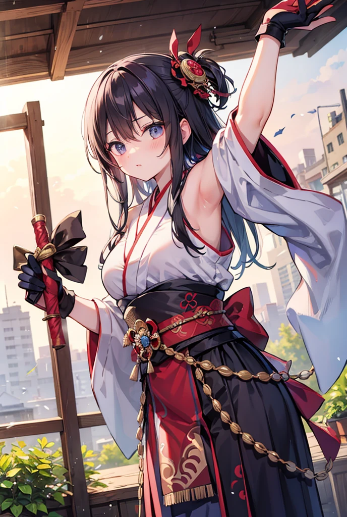 (Photorealsitic:1.4), fullllbody, 1girl in, ((独奏:1.4)), (beautifully detailed eyes), (beautiful and detailed face), Perfect female body, (neat figure:1.2), Slender waist, (18year old),Very big eyes, watery lips, (Sober haori hakama:1.4),(Pull out and hold the sword:1.4),(top-quality), (ultra-detailliert), (masuter piece), (hight resolution), (Original), (the Extremely Detailed CG Unity 8K Wallpapers), Character Design, Game CG, Detailed Manga Illustration, Realistic head-to-body size ratio:1.2