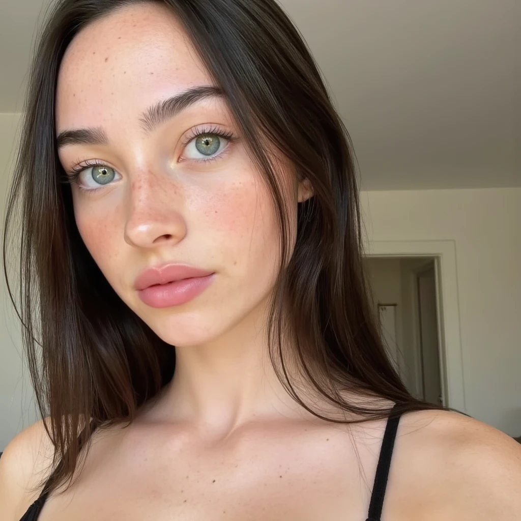 a selfie of a pretty young woman, 21 years old, very detailed skin, taken with iphone camera