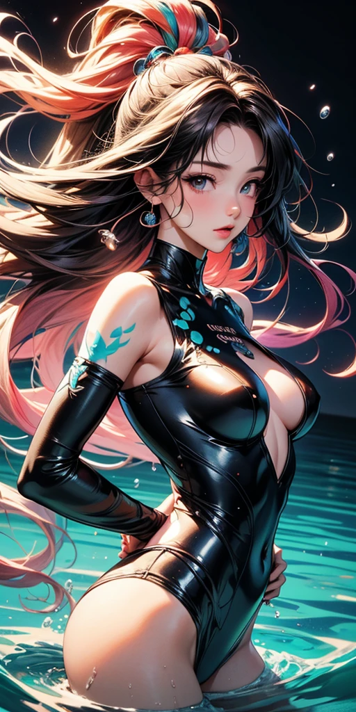 (best quality,highres:1.2),ultra-detailed,realistic,photorealistic:1.37,a beautiful girl (Yoruichi Shihouin - Bleach) model in a fantasy style,18 years old,long legs,medium breasts,extremely detailed face (with emphasis on azure eyes),Her black-colored hair falls to her shoulders,She is dressed in provocatively erotic outfits that emphasize her slender sexy body,bent down, lifting her ass to the top,more sexy pose,illustration,colorful pop art style,dynamic lighting,neon colors.Nsfw
