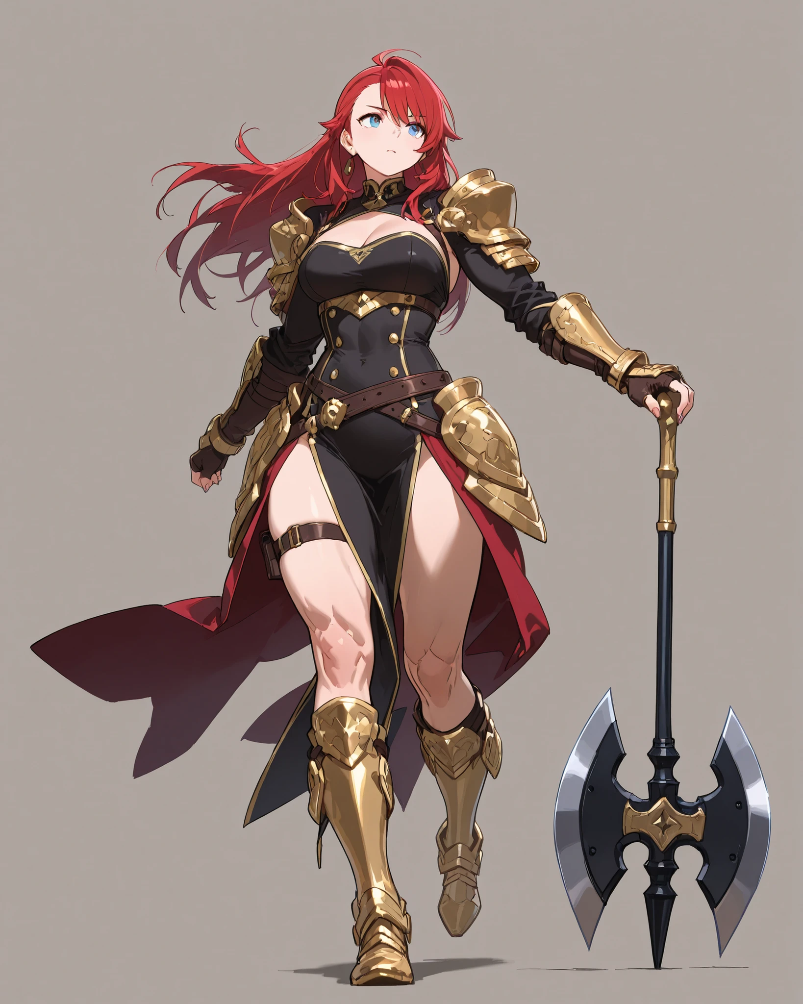 Masterpiece, best quality, full hd 8k, highly detailed, picture perfect, solo, 1 woman, mature, medium breasts, golden eyes, long red hair, mischievous look, mischievous smile, sharp teeth, knight, standing, legs apart , full body, revealing clothing, micro bikini armor, thong, nude armor, plush cape, excessive female pubic hair, hairy pussi, shoulder armor, shoulder pads, armor heel boots, sabaton, greave, poleyn, tasset, lame, bracers, gauntlet, couter, rerebrace, dor background, nfsw