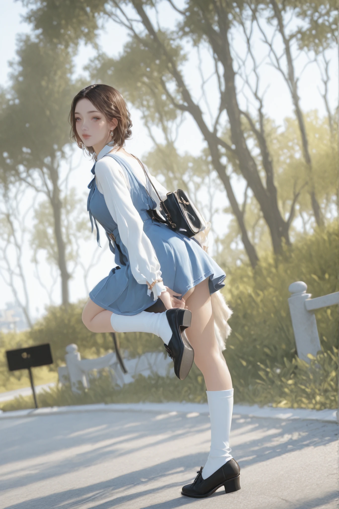 Change to a full-body photo of a woman,G cup, are perfectly detailed,has exquisite facial features, Clothes are exquisite , Game Character Design ,3D Rendering