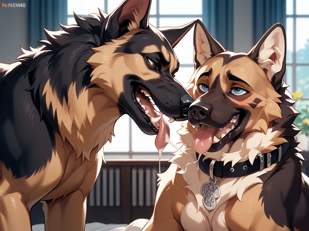 (best quality,4k,8k,highres,masterpiece:1.2),ultra-detailed,(realistic,photorealistic,photo-realistic:1.37), explicit,duo male gay, werewolf, vibrant colors, (fellatio, blowjob, werewolf full penis inside of dog mouth:1.3), provocative overtones, artful expressions, desire, and sensuality, sex, explicit art, deepthroat penis, side view, full mouth, mouth pressure with penis, hungry, precum string, black penis, cum string