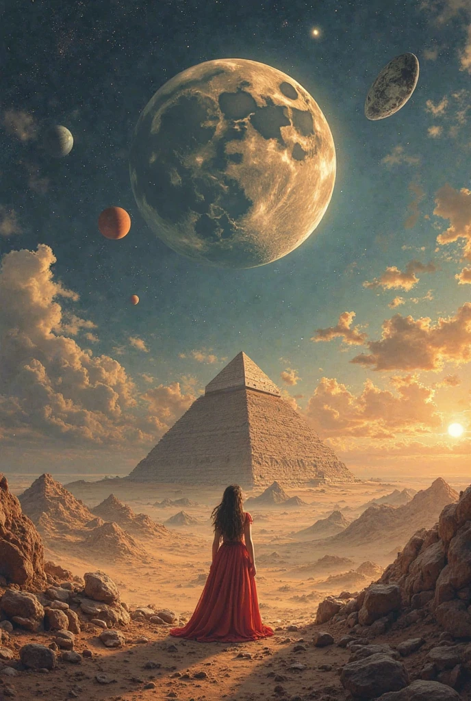 Mysterious Landscape Photography,Cartoon oil painting style,Mysterious silhouette woman,(Light shining on a rainbow colored pyramid prism,The Dark Side of the Moon),goddess,Tempting,author:Minjae Lee,Carne Griffiths,Emily Kell,Steve McCurry,Geoffroy Thoorens,Aaron Horkey,Jordan Grimmer,Greg Rutkowski,Amazing depth,Double Exposure,Surrealism,Geometric patterns,Intricate details,Bokeh,Perfect balance,Deep and fine borders,Artistic Realism, Prompt Engineering Supervisor Fluency、Great masterpiece