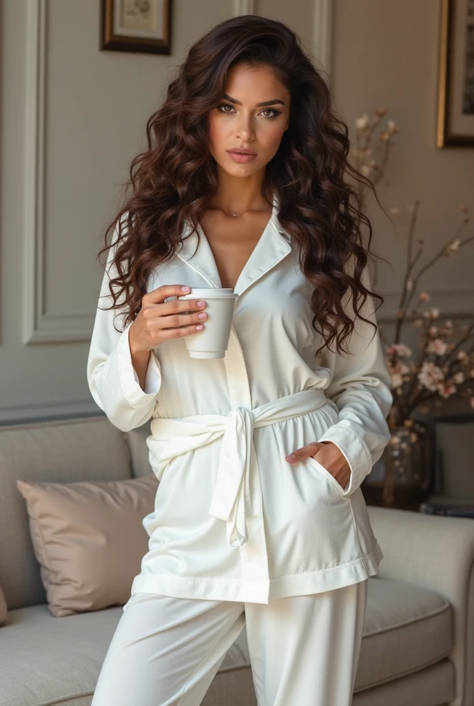 {there is a young girl sitting on a couch in a living room. she is beautiful, and attractive. she is wearing a pink silk robe. the robe is large, and goes down to the floor. the robe doesn't have any sleeves. the robe is open. she is also wearing underwear and a bra underneath her robe. she has beautiful long brown hair, and beautiful hazel eyes. she is also holding a mug of some warm beverage. the mug is purple with some pink writing on it. the living room is of a european theme. the counch she is sitting on is black leather. there is a few photos on the wall. there is a window in the background, but it is dark outside. there is a lamp next to the couch. the floor is wooden, and there is a carpet rug on the floor too.}, {best quality}, {{masterpiece}}, {highres}, {{{8k}}}, extremely detailed girl, {{{caucasian skin}}}, {{{detailed face}}}, {photo-realism}, {{perfect anatomy}}, sharp focus, {{{character{1 girl}}}}, solo, {{{{{sharp focus}}}}}, {{{detailed cloth texture}}}, {{{detailed skin texture}}}, {{{smooth lighting}}}, {{australian decent}}, {{18-years old girl}},