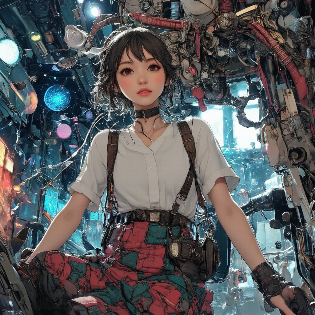 Sitting little girl mechanic --auto