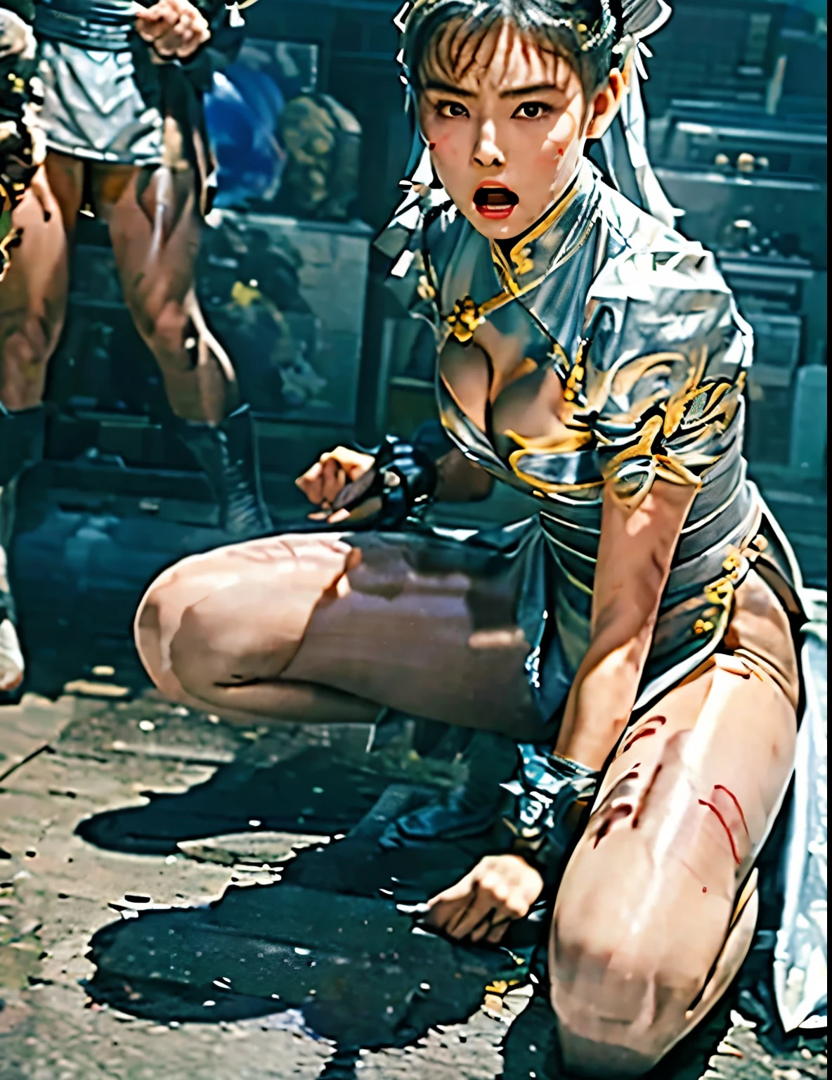 (masterpiece、Highest quality)、(Underground Arena)、(Two beautiful female warrioruscular、Fantasy)、((Mr.々Fight with weapons、Hold your weapon、Battle Scenes))、((Aggressive moves、Aggressive facial expression)、Attacking with a weapon)、(Poor conditions、Unhygienic)、Shady Red Light District、Full nudity、Pussy、tits、pubic hair、(stage)、Perfect Anatomy
