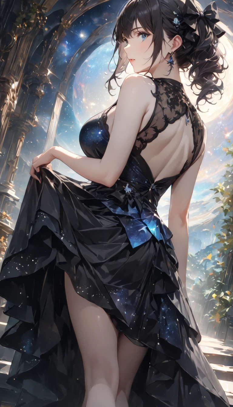((best quality)) , ((masterpiece)) , (detailed),1girl,(((female police officer))), spitting in the mountain ditch,((full body)),((Beautiful butterflies in detail)),((Beautiful stars in detail)),(((halter dress ))),particle,(Starry sky in beautiful detail),(Hazy fog),(Ruins of beautiful details),(((Standing on the surface of the sea)))