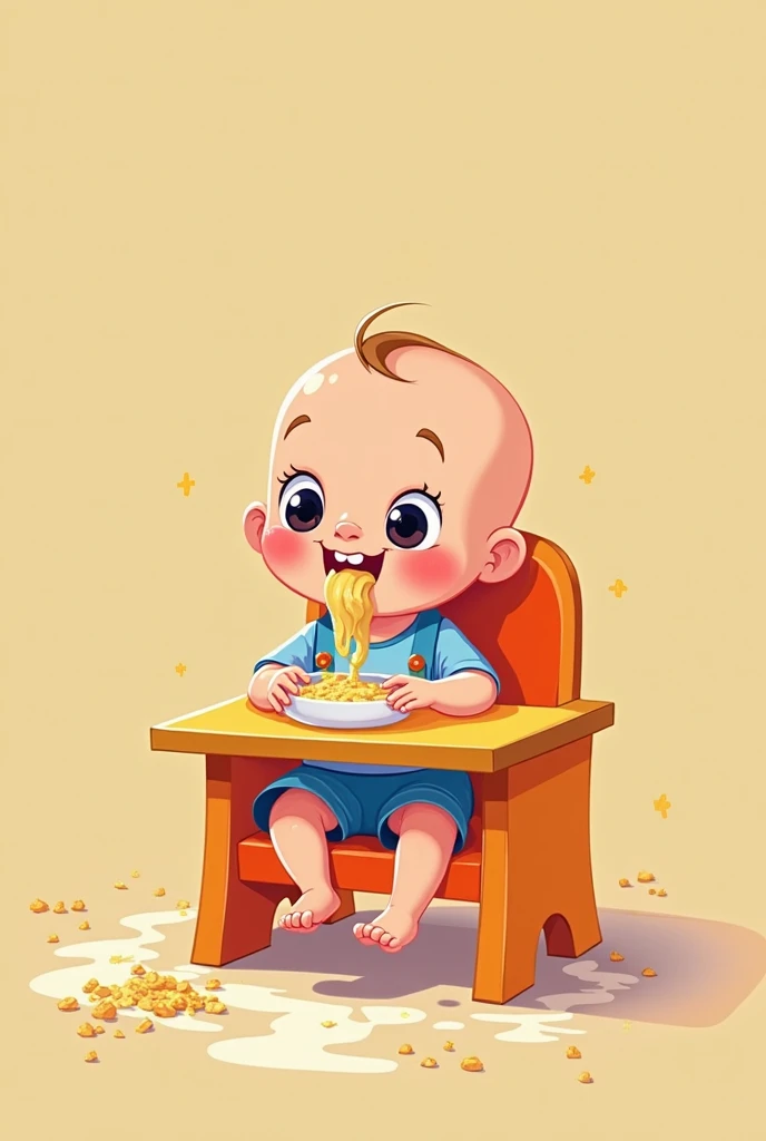 there is a baby sitting in a high chair with a toothbrush in his mouth, a picture by Yi Insang, dribble contest winner, pop art, sitting in his highchair, having a snack, messy eater, sitting on chair, ruan jia beautiful!, bo chen, little kid, he is very happy, high detail!!, ready to eat