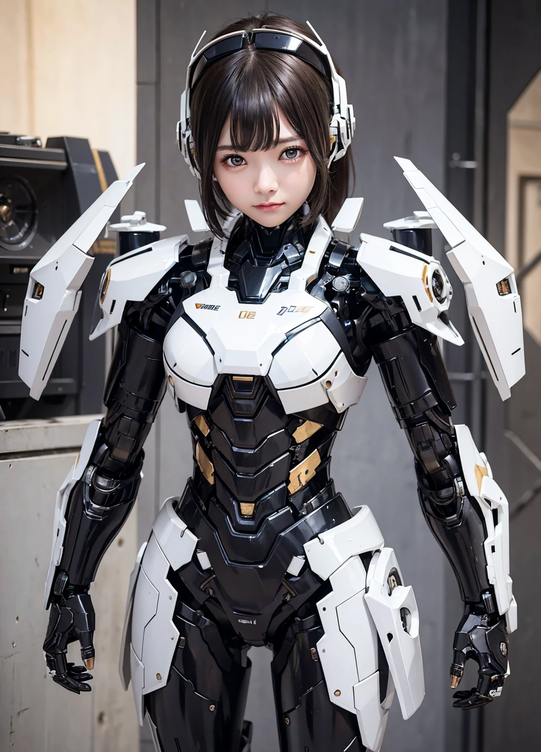 ((((alone:1.6))))、Girl in futuristic white shiny heavy armored robot suit takes photo、perfect android girl, Female cyborg body, Perfect anime cyborg woman, Beautiful female android!, Female Robot, Fully robotized!! girl, Cute cyborg girl, Cyber Suit, Girl wearing mecha cyber armor, Cyber Suit, beutiful white girl cyborg, Beautiful female android, Beautiful girl cyborg、Cute cyborg girl with short bob hair、Gravure model Android Beautiful girl、(Laughter)、((Rounded, heavy white chest armor))、(((robot girl)))、(((Beautiful girl android)))、(((A face waiting for a kiss:1.6)))、The same、The same、The same、Brown Hair、Full Body Shot、Mini skirt underneath