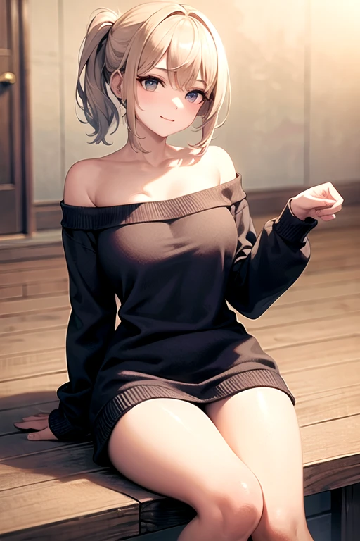 ((best quality)), ((masterpiece)), (detailed), 1girl, off-shoulder sweater,