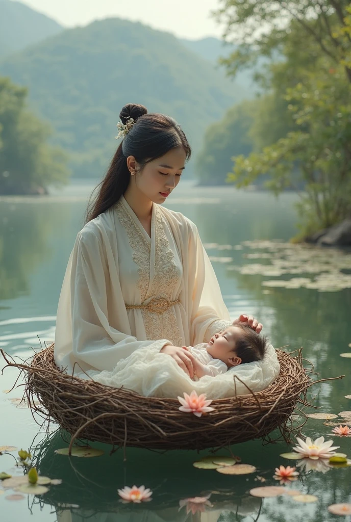 Japanese beauty giving birth to a baby