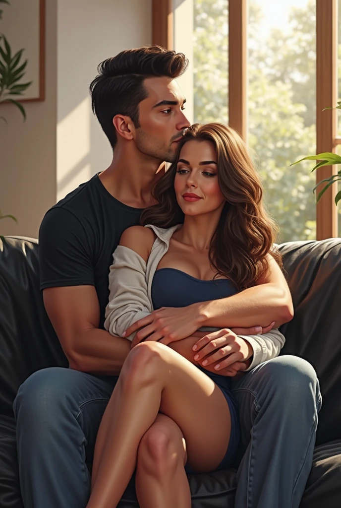 um casal (um homem e uma mulher) sexy, seminua, com uma paleta roxa