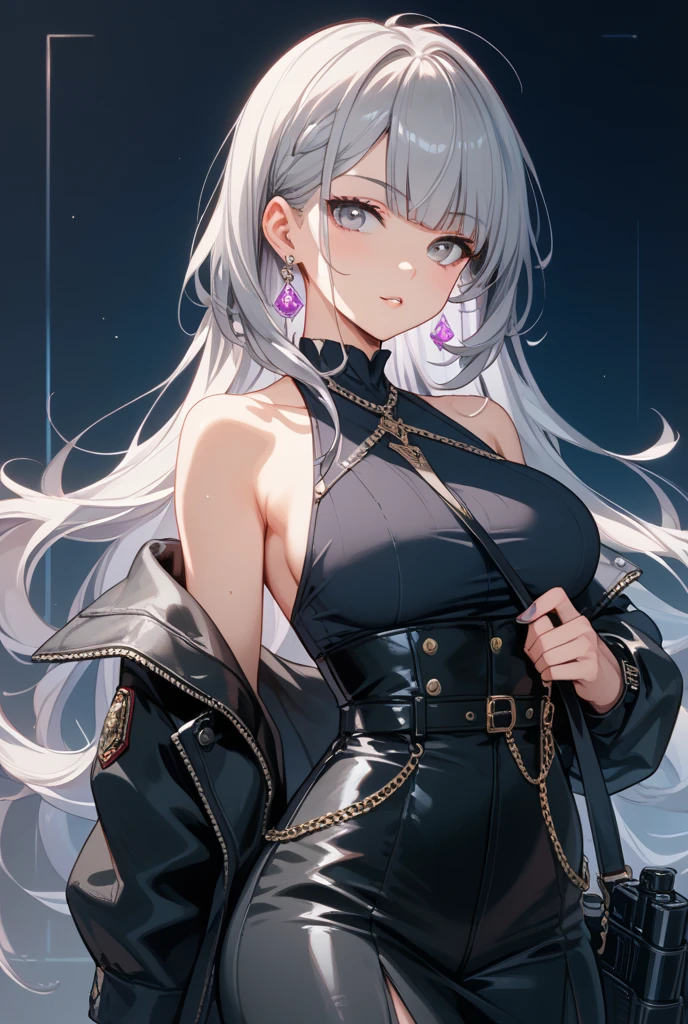 highest quality, clear and well-groomed face, Clear, bright and shining eyes, long eyelashes, punk girl, earrings, big breasts, body tattoo, Leather shorts,