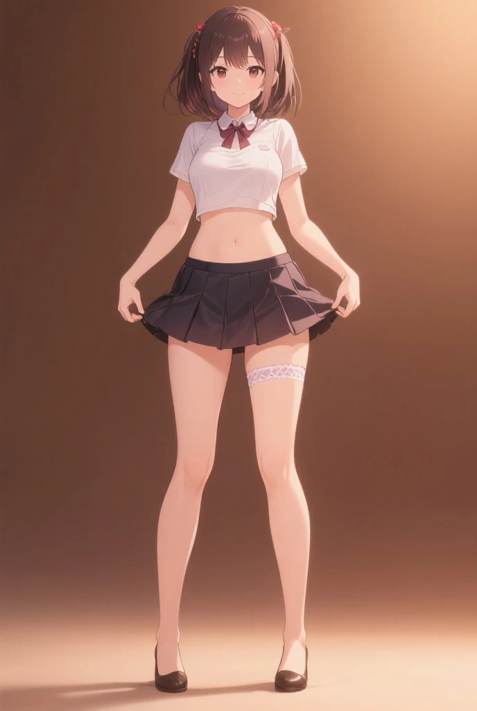 、White panties visible、Panty shot、White bra、Without skirt、Panties in full view、whole body