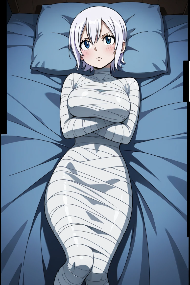 Anime - Stylistic image of a woman in a white bandage kneeling on the sidewalk, thicc, gynoid body, small curvaceous loli, Smooth anime CG art, covered in bandages, 2 b, 2b, neferpitou,mummified in bandages,Bandaged