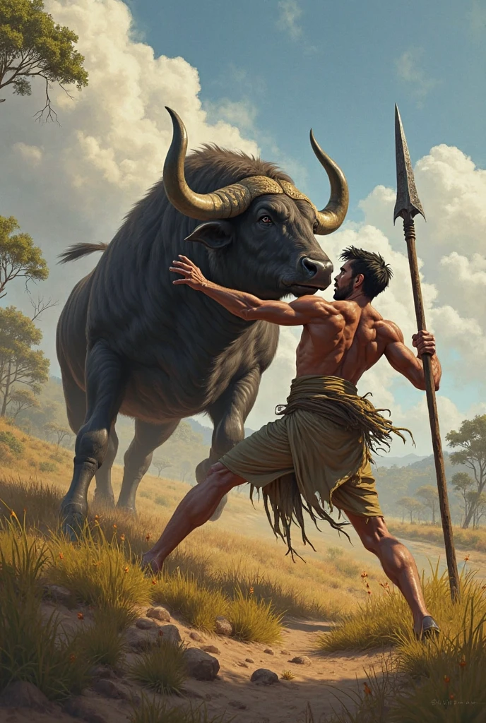 a muscular male figure, detailed anatomy, powerful pose, hercules fighting the cretan bull, intricate details, dramatic lighting, epic fantasy, rich colors, cinematic composition, highly detailed, 8k, photorealistic, masterpiece, digital art, concept art