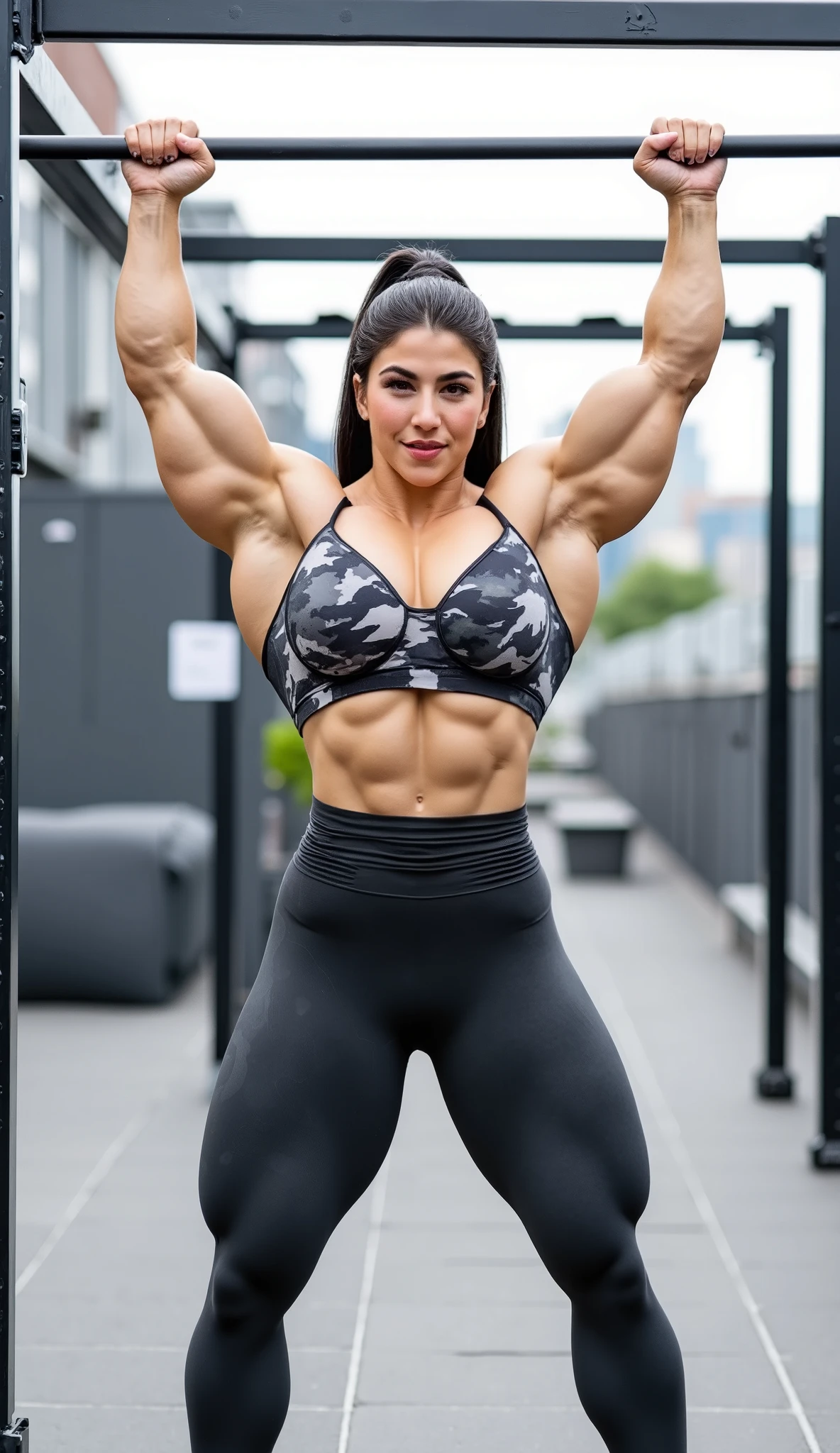 (Muscular:2.7), (thick thighs:2.5),
(female, green eyes, pale skin, jet black hair:1.5), adult, (bob cut:1.4),
(big smile:2), detailed eyes, clean skin, low key (DETAILED SKIN),
(small breasts:1.5), (hard nipples),
(earrings, eyeshadow, lipstick), (glasses),
(tshirt, skirt, midriff, abs, choker, bare legs, sneakers:2.1),
(full body view), (three quarter view:1.3), (looking at viewer), (standing),
rim lighting, two tone lighting, dimly lit, bokeh