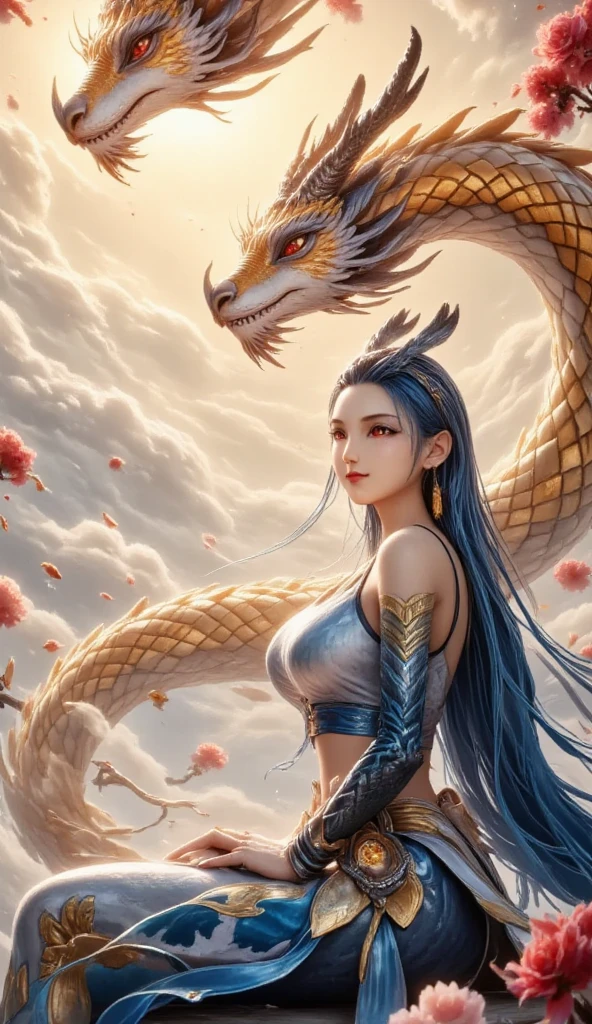 dragon_real,(extremely detailed CG unity 8k wallpaper,masterpiece, best quality, ultra-detailed, beautiful detailed eyes:1.2),best illumination, (best shadow, an extremely delicate and beautiful, bloom),the girl was surrounded by dragons, (1girl:1.4),breasts, solo,full body,Back tattoo,white dress,(color dragon:1.4),Bare leg,long dress,