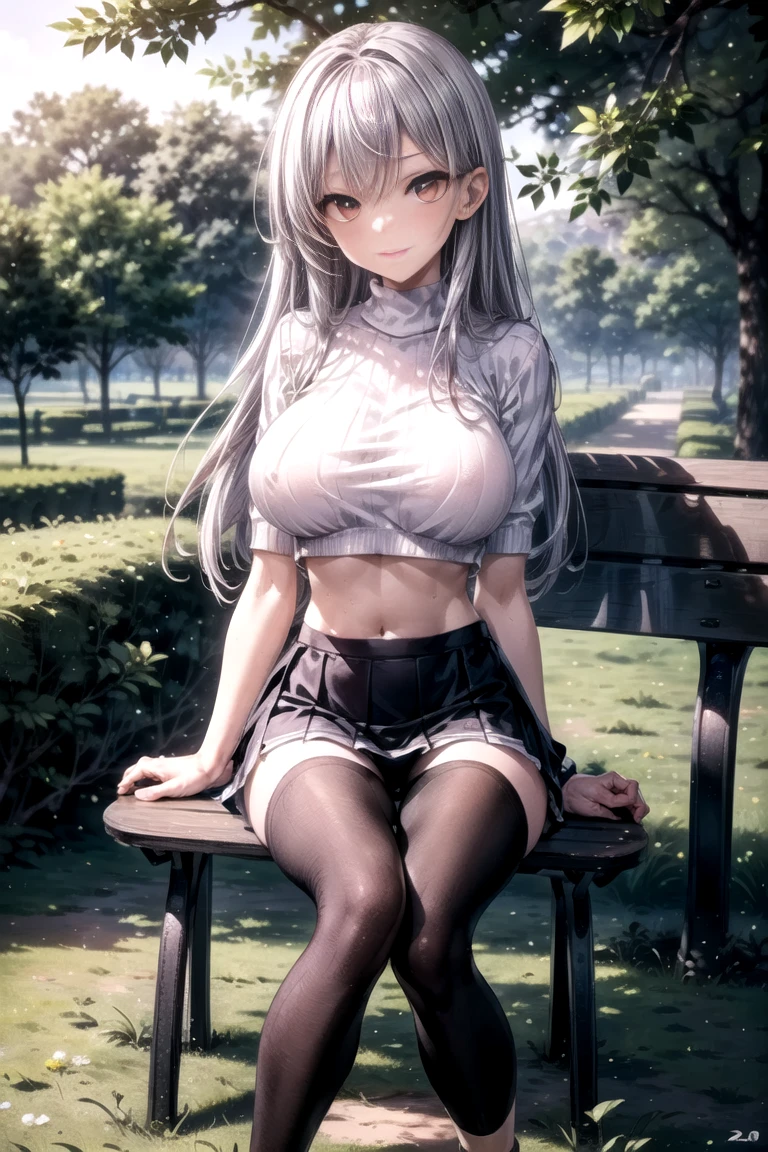 (dark skin,Silver Hair,Fox Girl),(Perfectly detailed face),(Young) ,(camisole,mini skirt),(((m legs,))), (((Black underwear))),cameltoe,garden,noon,sweaty,Smirk,High resolution, masterpiece, Highest quality, High resolution