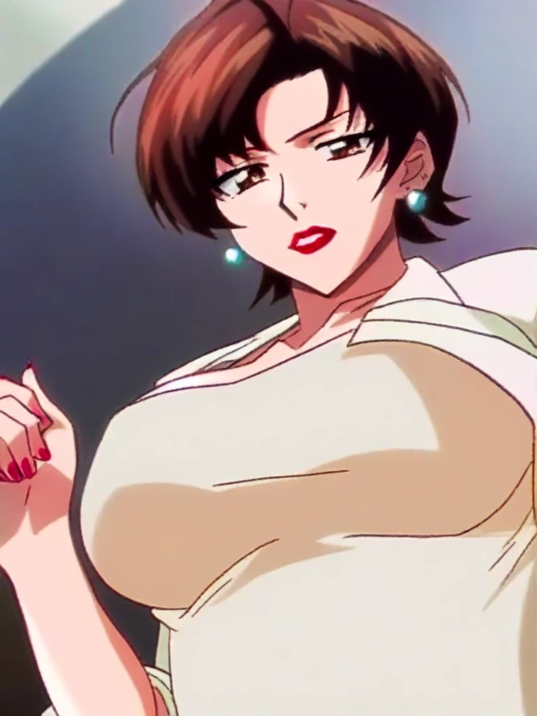 (masterpiece, best quality, very aesthetic, ultra detailed), score_9, score_8_up, source_anime Bibl3, intricate details, 4k, aamercury, short hair, blue hair, earrings, blue eyes, silver choker, luxury handle dress, bare legs, smile, blushing, standing upright, gigantic breasts, heavy breasts, bouncy breasts, own hands on breasts, wide hips, makeup, vivid lips, nervous eyes, hard nipples, cameltoe, indoor nightclub, mood lighting