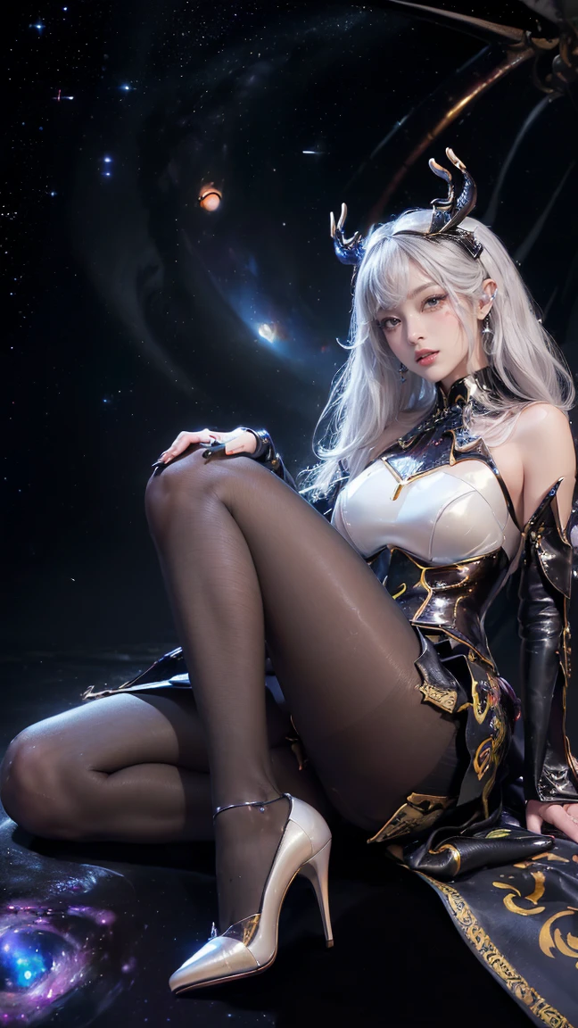Realistic professional photos with super detail,full-shot,full bodyesbian,Straight lens,one-girl,Silver hair,eBlue eyes,long whitr hair,big round breasts,afloat,Sit Pose,Staring straight ahead,spread their legs,Sexual position,Bite your finger,is shy,stooped,Cock your ass,Rounded ass,Straight ass,(pantyless),power pose,The halo,succubi,Satisfied eyes,Looking into the distance,Stand under the stars,The attention to detail,The background is a comet and a nebula,light stre,cinmatic lighting,Side lighting,Dark and detailed galactic background,8K, 4K, (k hd: 1.1), best qualtiy (tmasterpiece: 1.3),Shameful clothes,Photos of the bath,