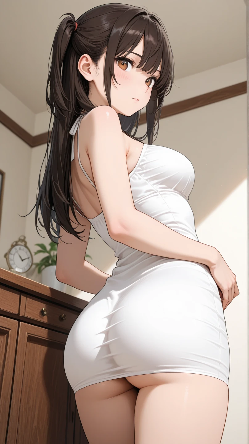 black yoga pants legging closeup ,Yuuki Asuna, Brown hair, Brown eyes, medium breasts, Long hair, braid big ass hand on ass, well drawn hands almost sat on me face