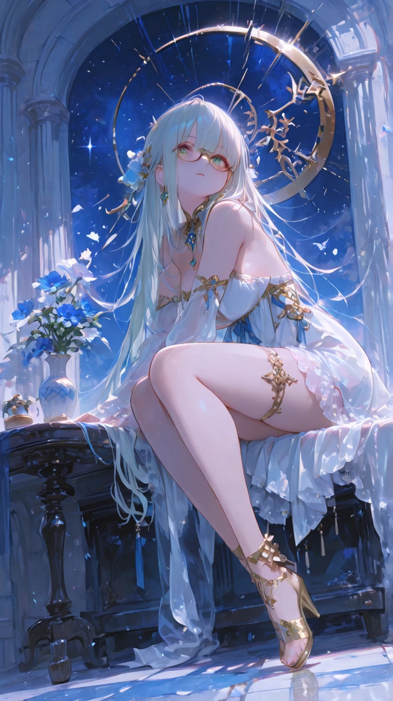 Works of masters,Best image quality,超高分辨率,Break XX,sorceress woman,long whitr hair,white colors,A patient expression,vacant eyes,blue colors,exposing her chest,The large,Erotic lingerie,lifting up skirt,Creampie,8K分辨率,Peerless beauty,Hair is depicted in detail,Small nose,exquisite lighting and shadows,The facial features of the golden ratio,k hd,with light glowing,White glowing particle effect,(rich colours),bare-legged,